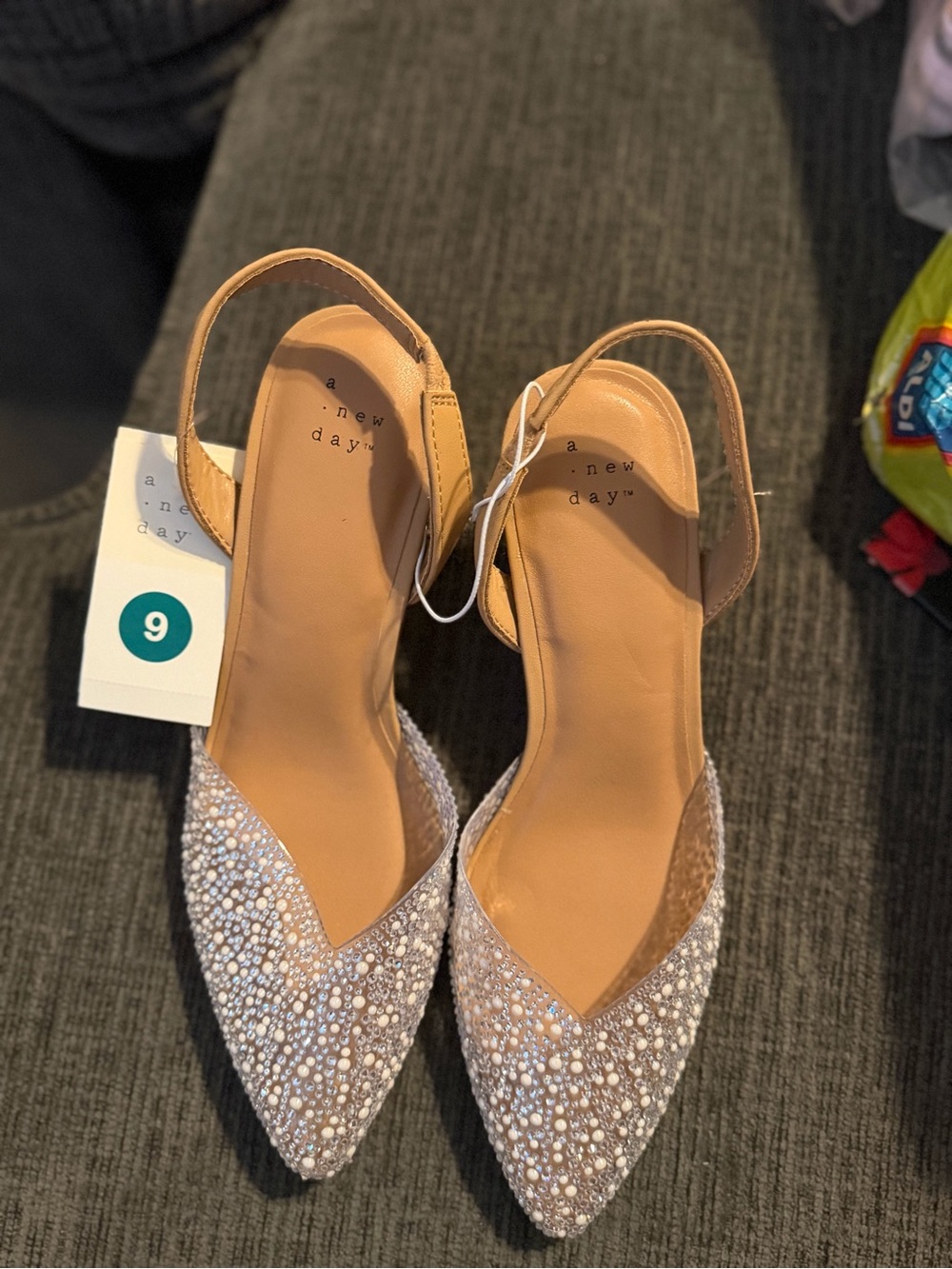 a new day Cream Pearl-Embellished Pointed Slingback Mules